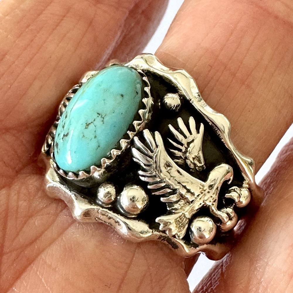 Navajo Eagle‎ Mens Band Sz 11.5 Ring Turquoise Sterling Francisco Native America